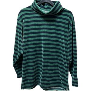 VINTAGE SAG HARBOR Velvet Green Black Turtle Cowl Neck Shirt Size Small